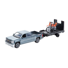 NEW RAY DIE-CAST CHEVY TRUCK WITH TRAILER AND ORANGE BIKE