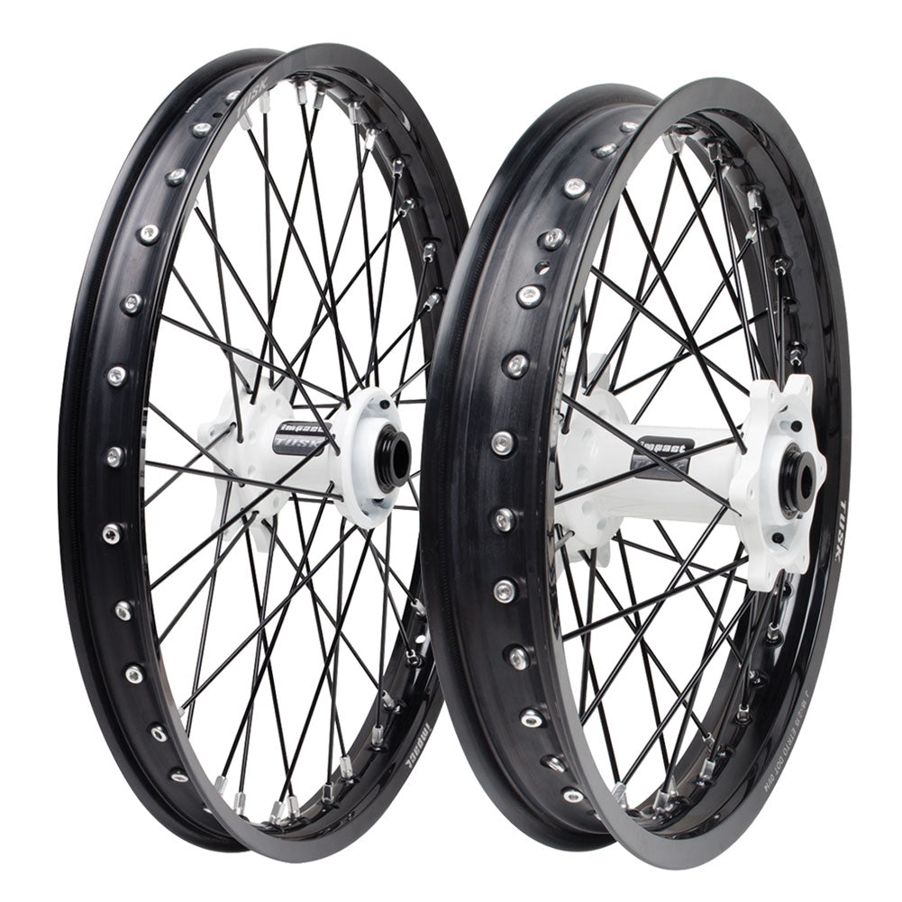 Tusk Impact Complete Front and Rear Wheel 1.60 x 21 / 2.15 x 18 Silver Rim/Silver Spoke/Orange Hub
