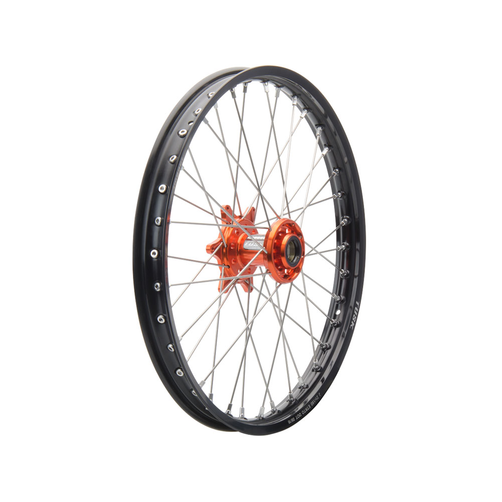 Tusk Impact Complete Front Wheel Package 21 x 1.60 Silver Rim/Silver Spoke/Orange Hub