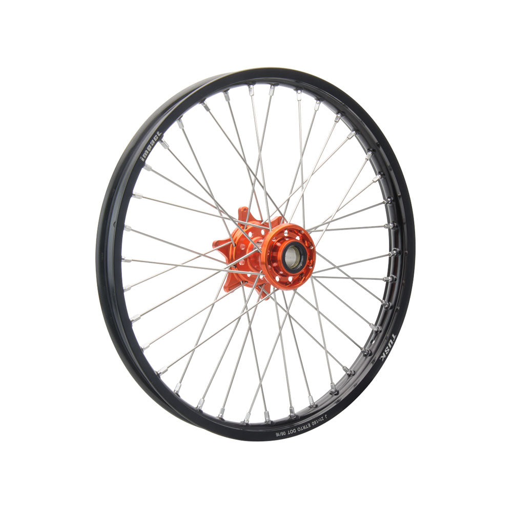 Tusk Impact Complete Front Wheel Package 21 x 1.60 Silver Rim/Silver Spoke/Orange Hub