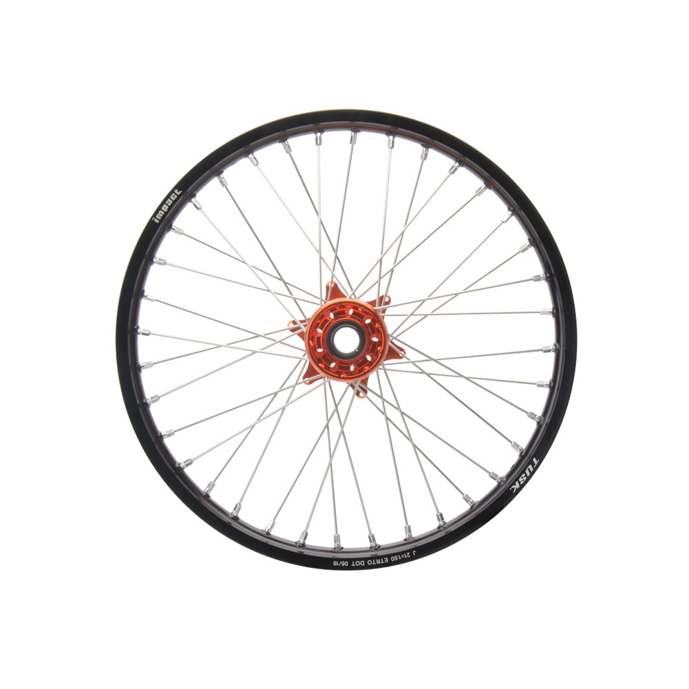 Tusk Impact Complete Wheel - Front 21 x 1.60 Silver Rim/Silver Spoke/Orange Hub