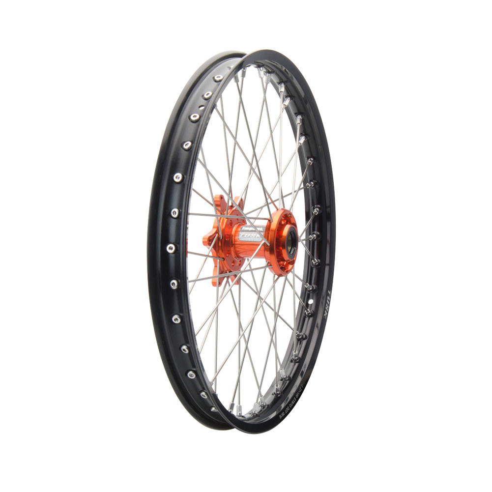 Tusk Impact Complete Wheel - Front 21 x 1.60 Silver Rim/Silver Spoke/Orange Hub