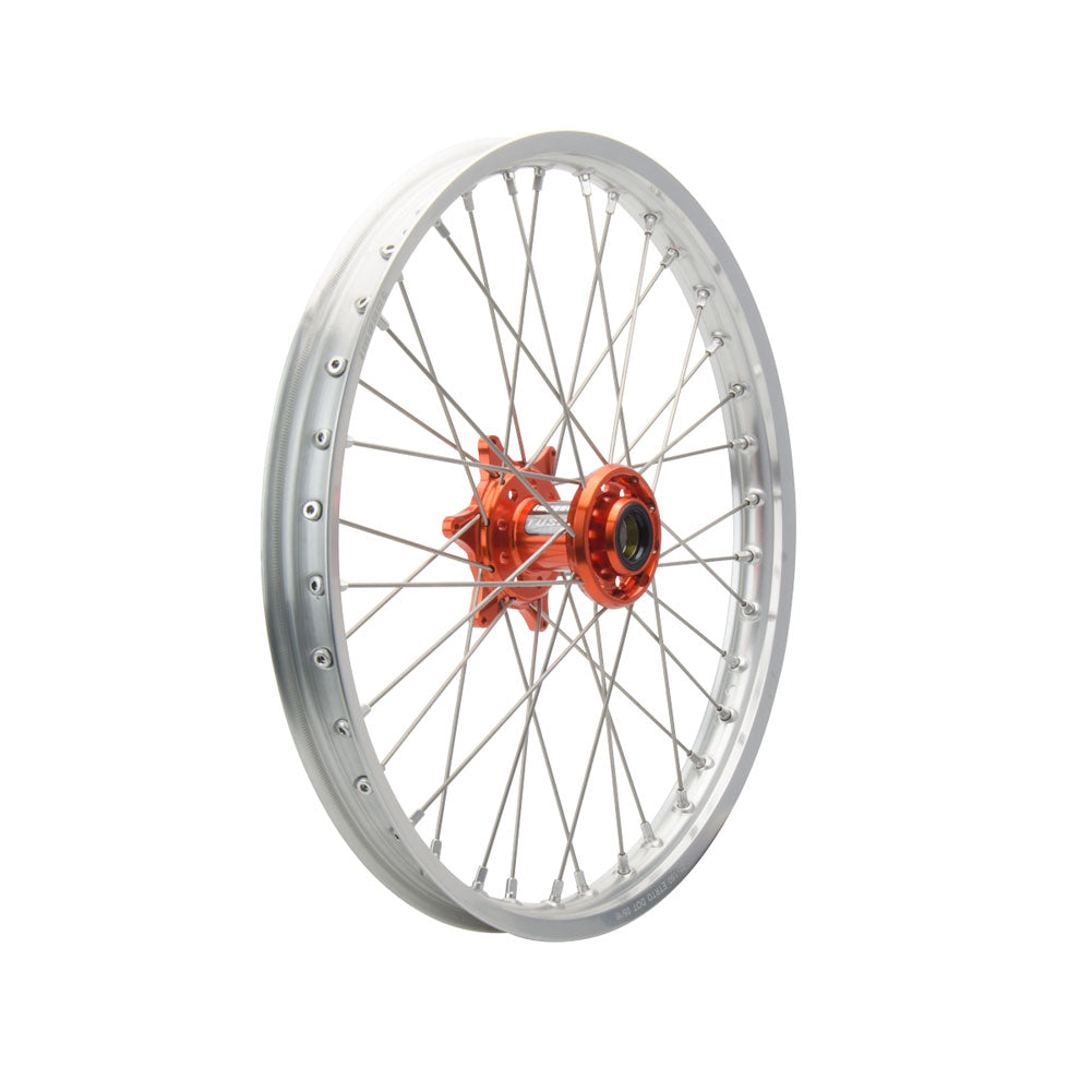 Tusk Impact Complete Wheel - Front 21 x 1.60 Silver Rim/Silver Spoke/Orange Hub
