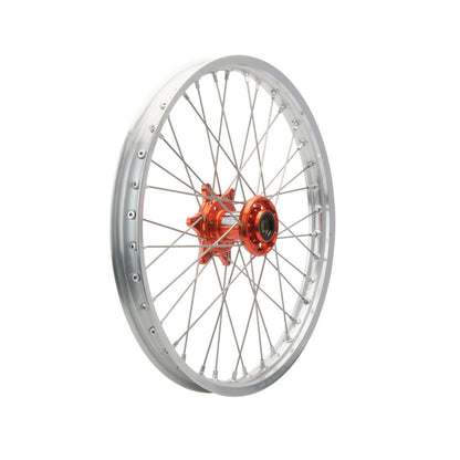 Tusk Impact Complete Front/Rear Wheel Package 1.60 x 21 / 2.15 x 18 Silver Rim/Silver Spoke/Orange Hub