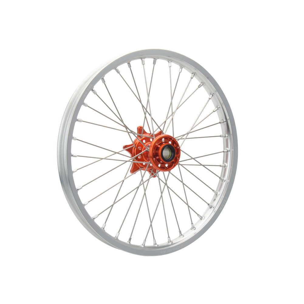 Tusk Impact Complete Wheel - Front 21 x 1.60 Silver Rim/Silver Spoke/Orange Hub