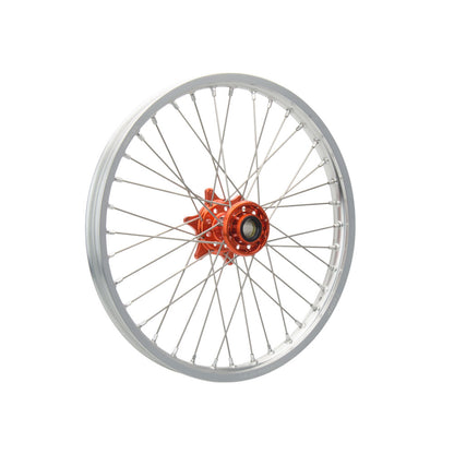 Tusk Impact Complete Front/Rear Wheel Package 1.60 x 21 / 2.15 x 18 Silver Rim/Silver Spoke/Orange Hub