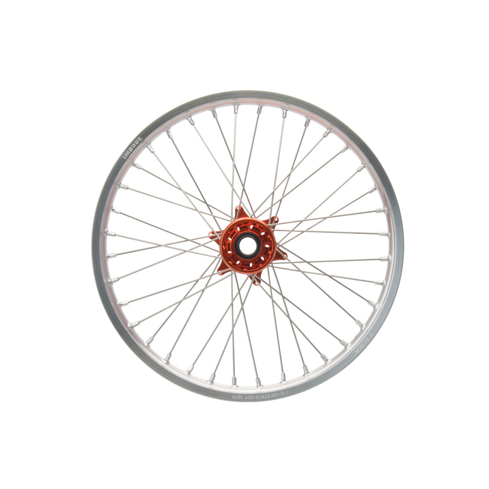 Tusk Impact Complete Front/Rear Wheel Package 1.60 x 21 / 2.15 x 18 Silver Rim/Silver Spoke/Orange Hub