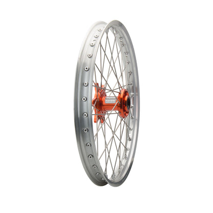 Tusk Impact Complete Front/Rear Wheel Package 1.60 x 21 / 2.15 x 18 Silver Rim/Silver Spoke/Orange Hub