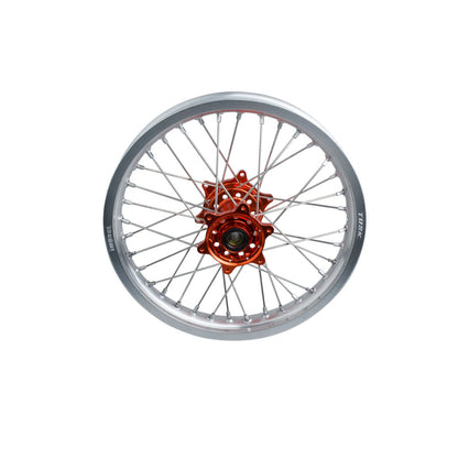 Tusk Impact Complete Front/Rear Wheel Package 1.60 x 21 / 2.15 x 18 Silver Rim/Silver Spoke/Orange Hub