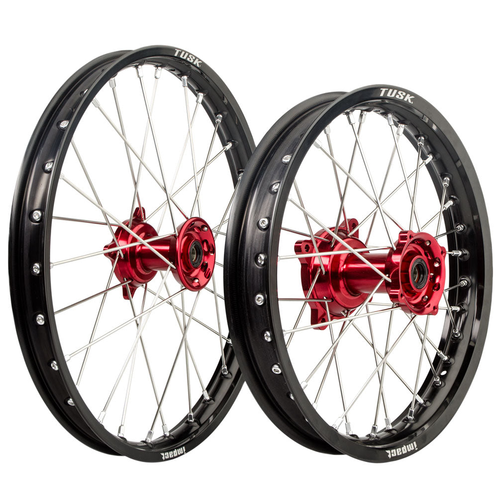 Tusk Impact Complete Front and Rear Wheel 1.60 x 21 / 2.15 x 18 Silver Rim/Silver Spoke/Orange Hub