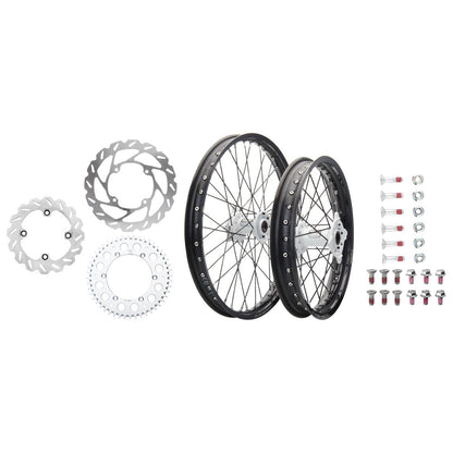 Tusk Impact Complete Front/Rear Wheel Package 1.60 x 21 / 2.15 x 18 Silver Rim/Silver Spoke/Orange Hub
