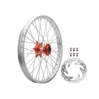 Tusk Impact Complete Front Wheel Package 21 x 1.60 Silver Rim/Silver Spoke/Orange Hub
