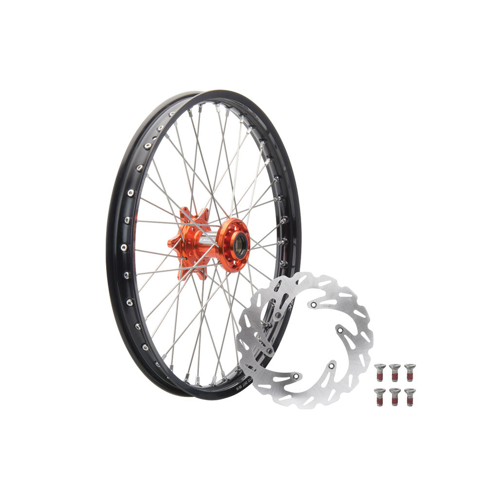 Tusk Impact Complete Front Wheel Package 21 x 1.60 Silver Rim/Silver Spoke/Orange Hub