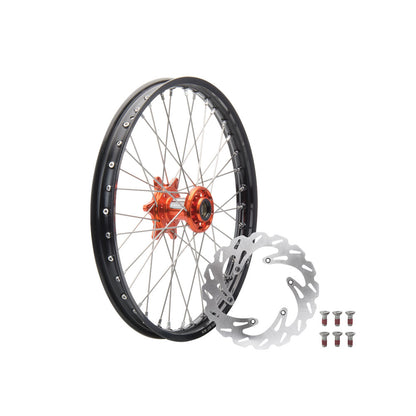 Tusk Impact Complete Front Wheel Package 21 x 1.60 Silver Rim/Silver Spoke/Orange Hub