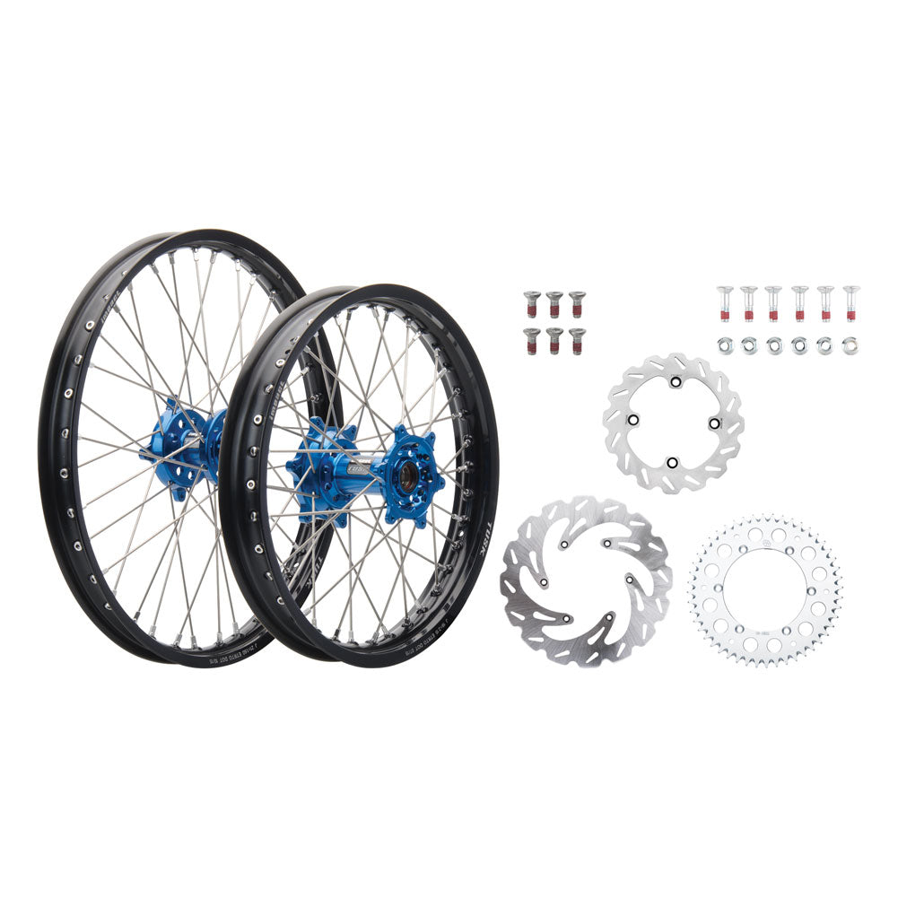 Tusk Impact Complete Front/Rear Wheel Package 1.60 x 21 / 2.15 x 18 Silver Rim/Silver Spoke/Orange Hub