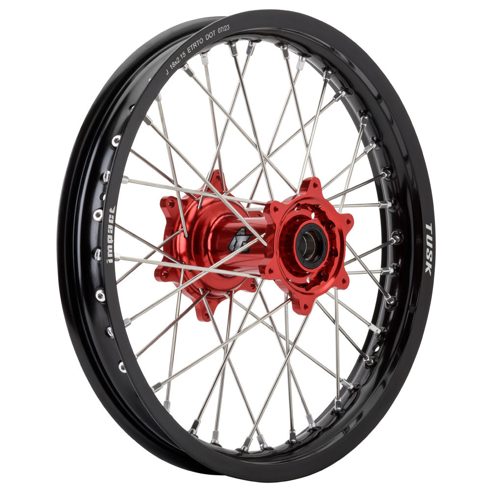 Tusk Impact Complete Wheel - Rear 18 x 2.15 Black Rim/Silver Spoke/Red Hub