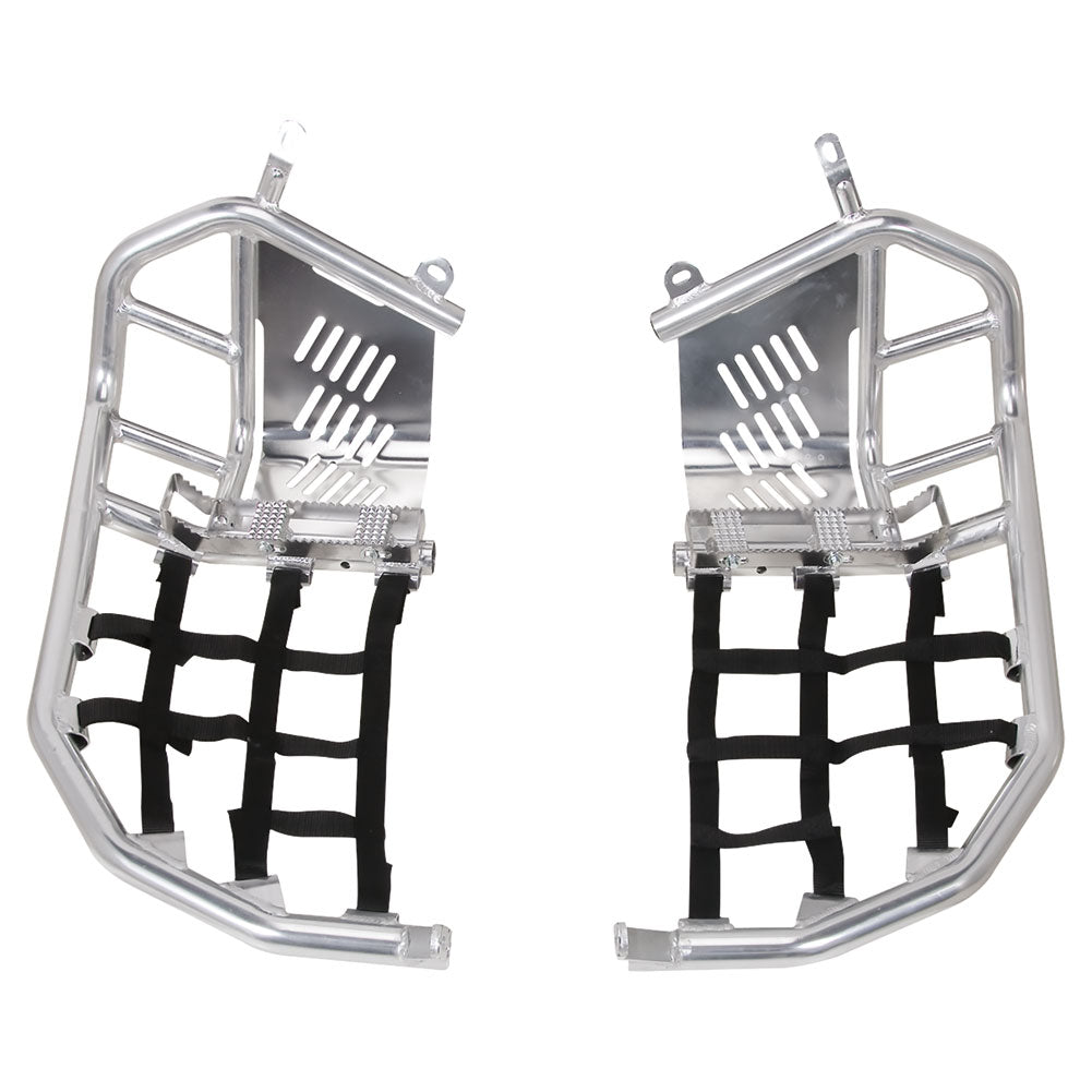 Tusk Foot Peg Nerf Bars With Heel Guards Silver With Black Webbing