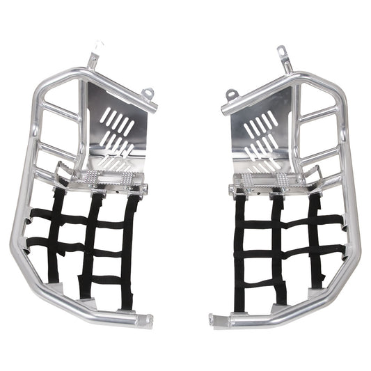 Tusk Foot Peg Nerf Bars With Heel Guards Silver With Black Webbing