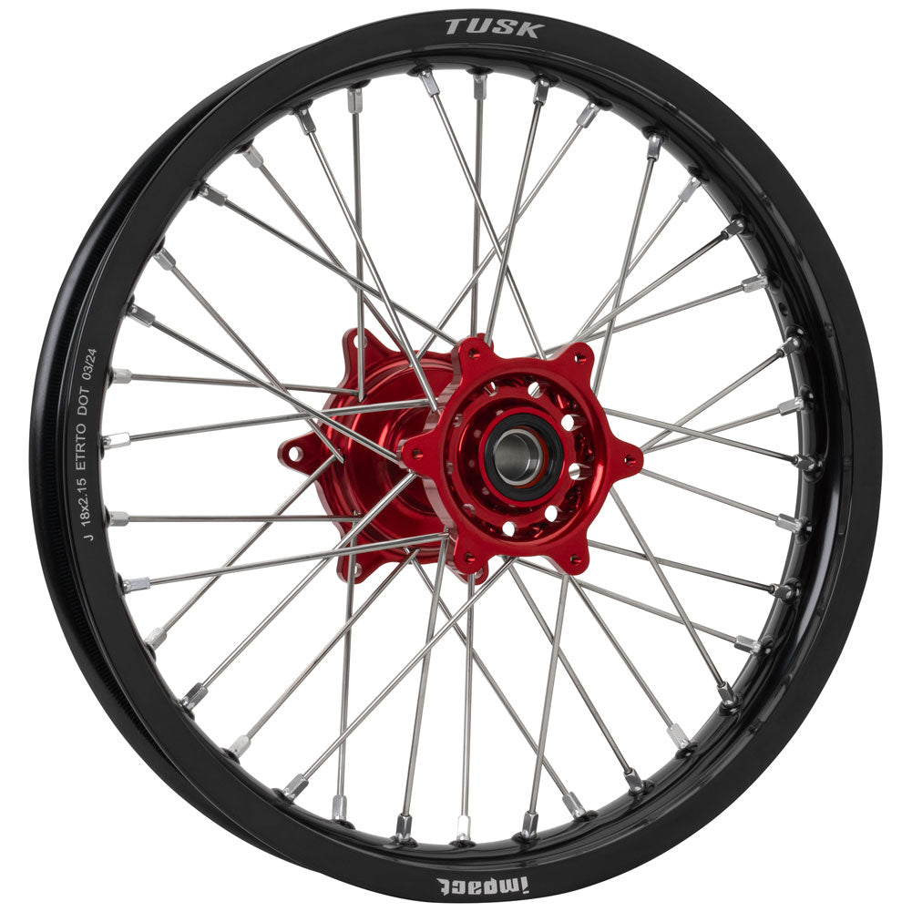 Tusk Impact Complete Wheel - Rear 18 x 2.15 Black Rim/Silver Spoke/Red Hub
