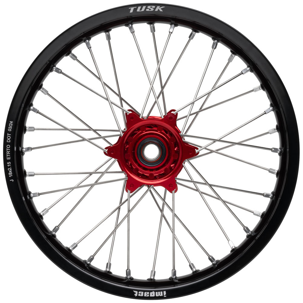 Tusk Impact Complete Wheel - Rear 18 x 2.15 Black Rim/Silver Spoke/Red Hub