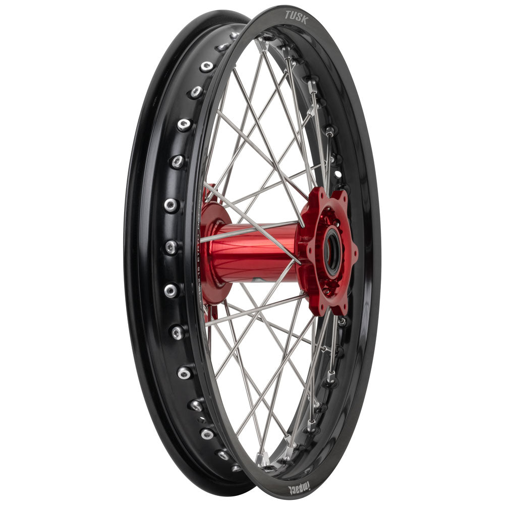 Tusk Impact Complete Wheel - Rear 18 x 2.15 Black Rim/Silver Spoke/Red Hub